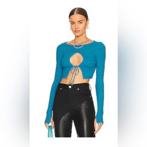 h:ours Revolve Lua Cropped Keyhole Sweater blue